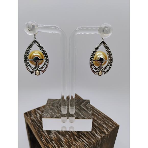 Golden South Sea Pearl and Citrine Sterling Silver Earrings - Picture 6 of 6